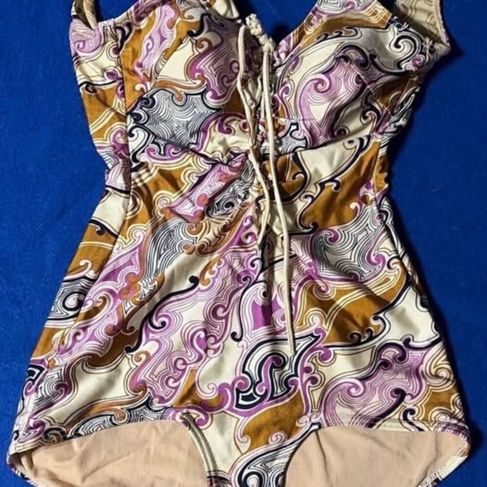 Vintage 70s Psychedelic Paisley One Piece Bathing Suit Size 36/14